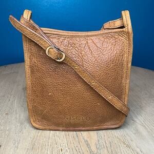 Nisolo Tan Pebbled Leather Letter Carrier Crossbody Bag